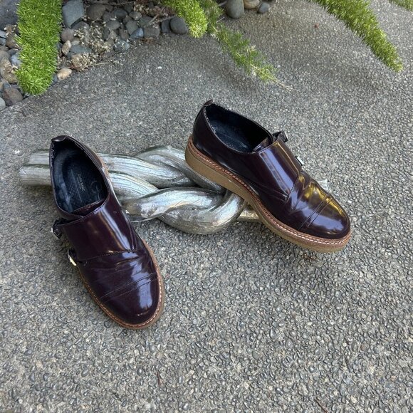 Zara Basic Y2K Maroon Double Buckle Monkstrap Platform Shoes Size 8 - Picture 9 of 9
